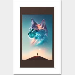 Galaxy Cat Double Exposure - Modern Digital Art Posters and Art